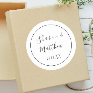Black and White Calligraphy Script Wedding Favor Classic Round Sticker