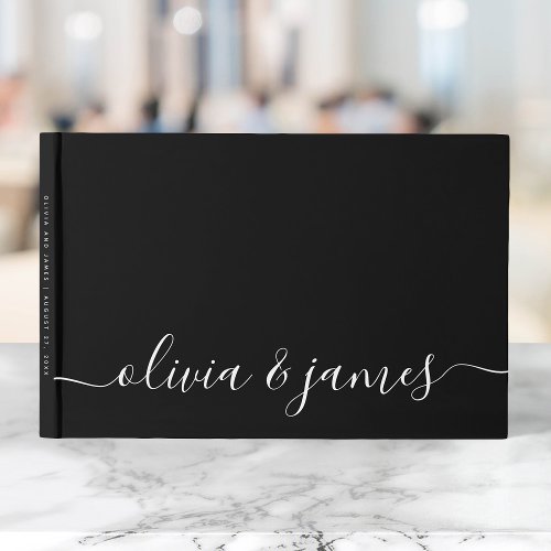 Black and White Calligraphy Script Wedding Guest Book