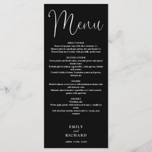 Black And White Calligraphy Script Wedding Menu