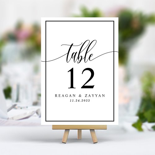 Black And White Calligraphy Script Wedding Table Number