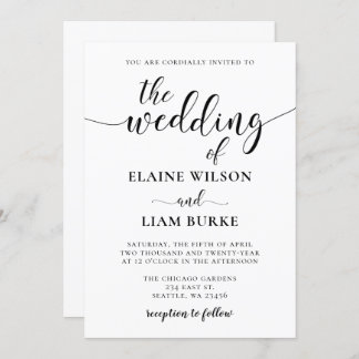 Black and White Calligraphy Wedding Invitation