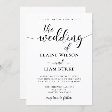 Black and White  Calligraphy Wedding Invitation
