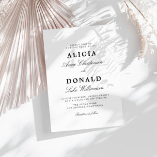 black and white calligraphy wedding invitation