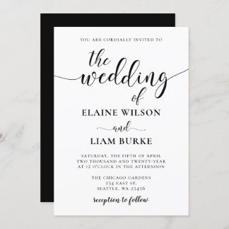 Black and White Calligraphy Wedding Invitation