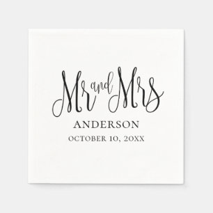 Black and white calligraphy wedding. Mr and mrs Napkins