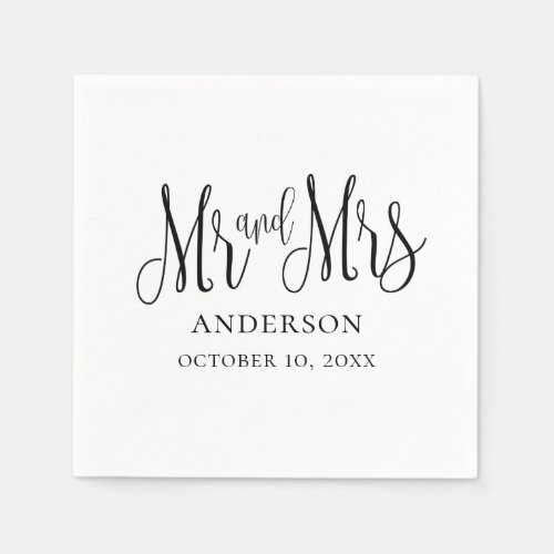 Black and white calligraphy wedding Mr and mrs Napkins