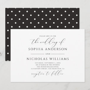 Black and white calligraphy wedding. Polka dots Invitation