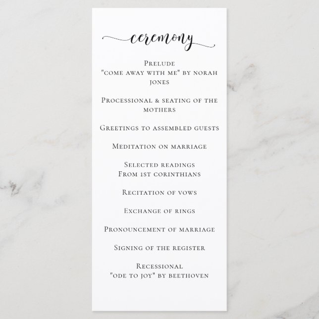 Black and White Calligraphy Wedding Program (Front)