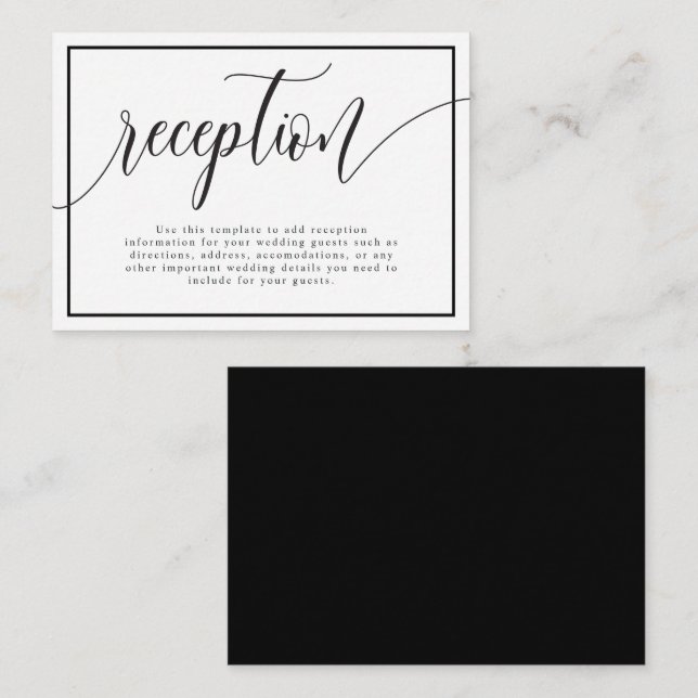 Black And White Calligraphy Wedding Reception Enclosure Card (Front/Back)