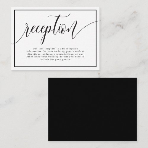 Black And White Calligraphy Wedding Reception Enclosure Card