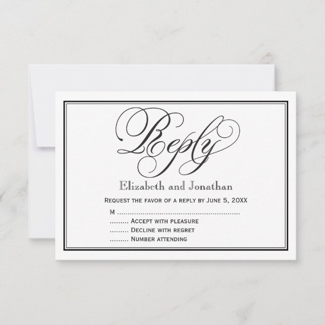 Black and White Calligraphy Wedding Reply Card (Front)