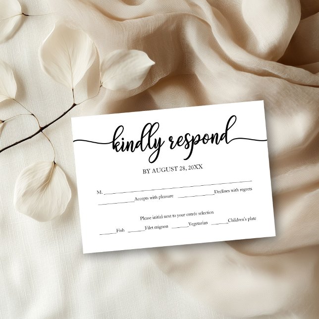 Black And White Calligraphy Wedding RSVP Card (Creator Uploaded)