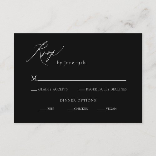 Black and White Calligraphy Wedding RSVP Enclosure Card