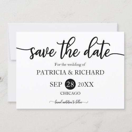 Black And White Calligraphy Wedding Save The Date Invitation