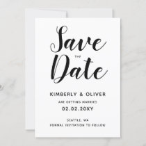 Black and white Calligraphy Wedding Save the Date Invitation