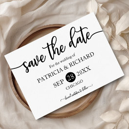 Black And White Calligraphy Wedding Save The Date Invitation