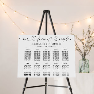 Black And White Calligraphy Wedding Seating Chart Foam Board