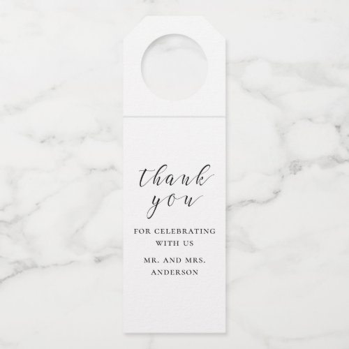 Black and white calligraphy wedding thank you bottle hanger tag