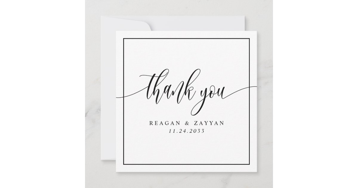 Black And White Calligraphy Wedding Thank You Card | Zazzle