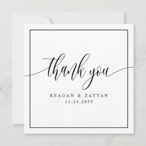 Black And White Calligraphy Wedding Thank You Card