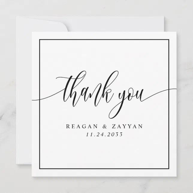 Black And White Calligraphy Wedding Thank You Card | Zazzle