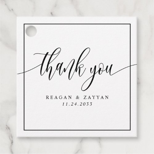 Black And White Calligraphy Wedding Thank You Favor Tags