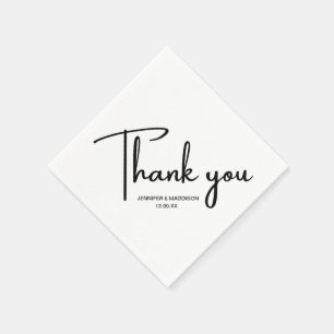 Black and White Calligraphy Wedding Thank You Napkins