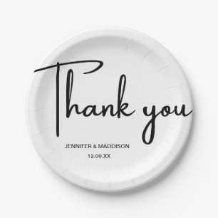 Black and White Calligraphy Wedding Thank You Paper Plates