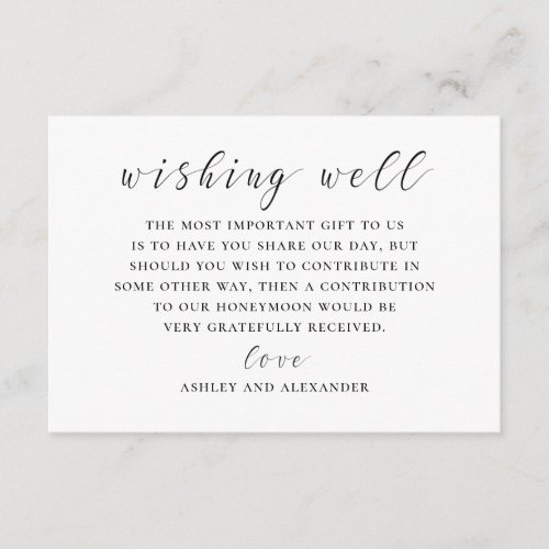 Black and white calligraphy wedding wishing well enclosure card