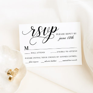 Black and White Calligraphy Wedding with Meal RSVP Card