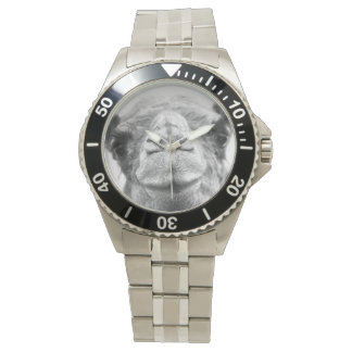 Black and White Camel Kisses Mens Photo Wristwatch