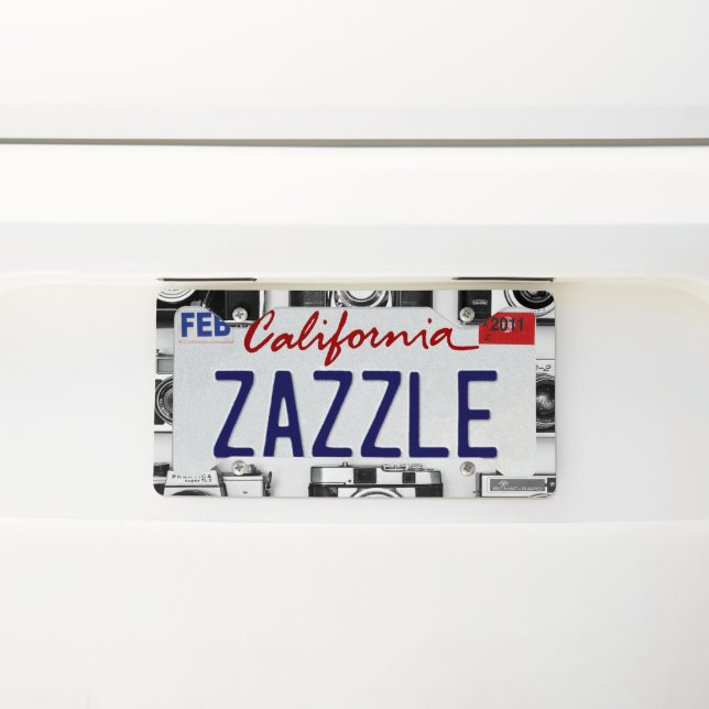 Black and white cameras license plate frame (On Car)