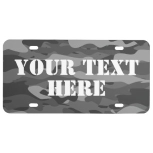 Black and white camo color custom license plate