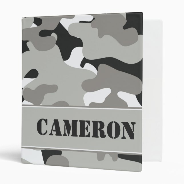Black and White Camouflage (Camo) | Personalized 3 Ring Binder (Front/Inside)