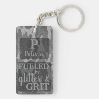 Black and White Camouflage Glitter Camo Name Keychain