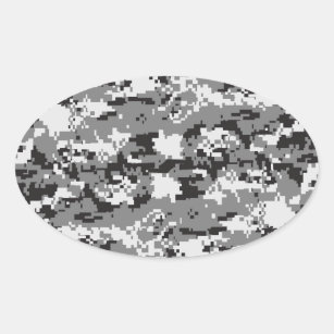 Black and White Camouflage Oval Sticker