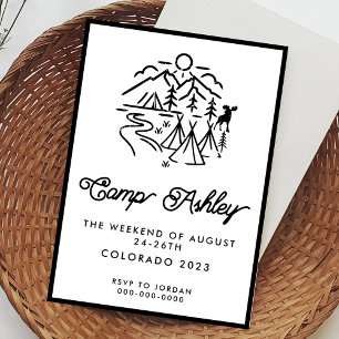 Black and White Camp Bachelorette Invitation