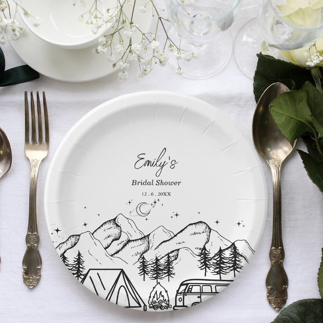 Black and White Camping Bridal Shower Paper Plates (Creator Uploaded)