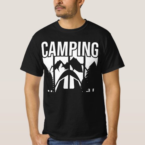 Black and White Camping Nature Mountains Adventure T_Shirt
