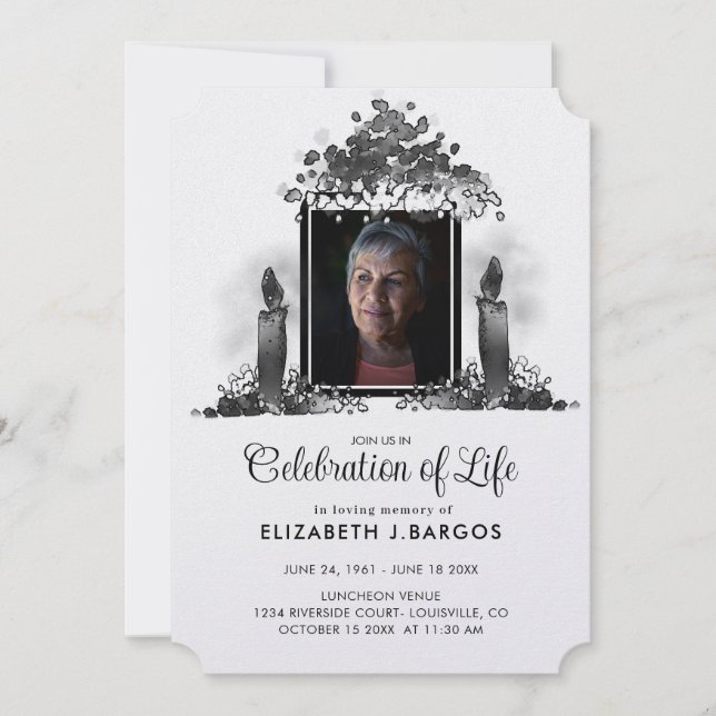 Black and White Candles Photo Celebration of Life Invitation (Front)