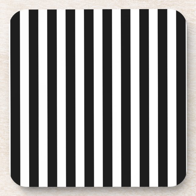 Black and white candy stripes beverage coaster (Front)
