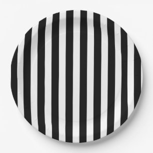 Black and white candy stripes paper plates