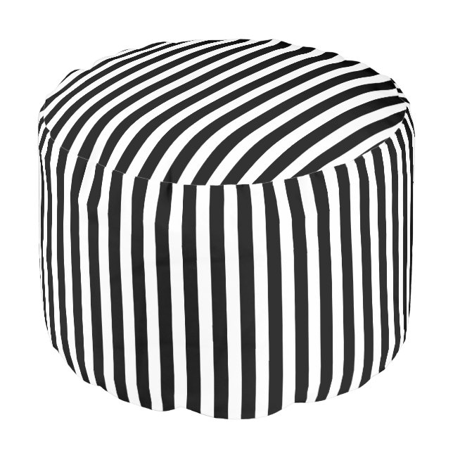 Black and white candy stripes pouf (Angled Front)