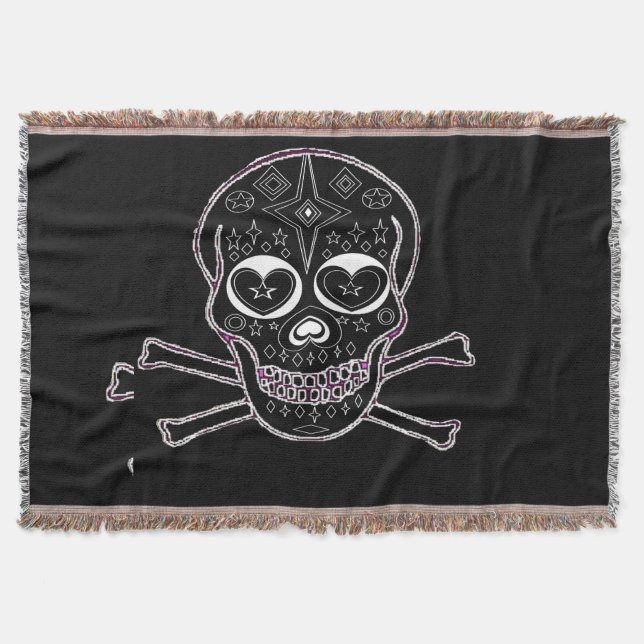 black and white candyskull throw rug throw blanket (Front)