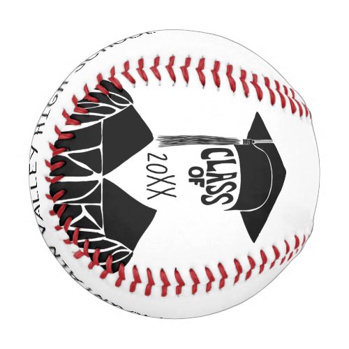 Black and White Cap and Gown Graduation Baseball