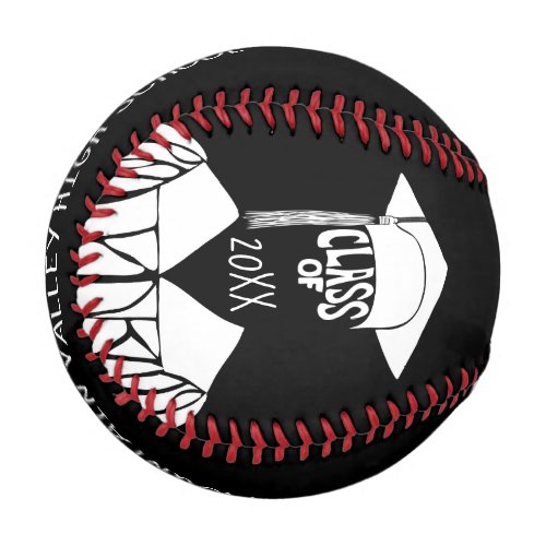 Black and White Cap and Gown Graduation Baseball