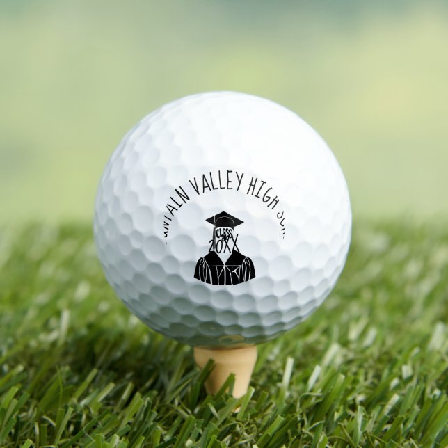 Black and White Cap and Gown Graduation Golf Balls (Insitu Tee)