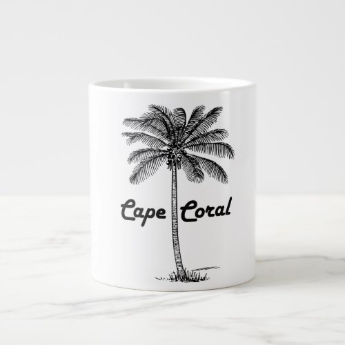 Black and White Cape Coral  Palm design Large Coffee Mug