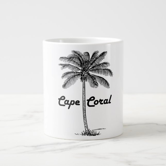 Black and White Cape Coral & Palm design Large Coffee Mug (Front)