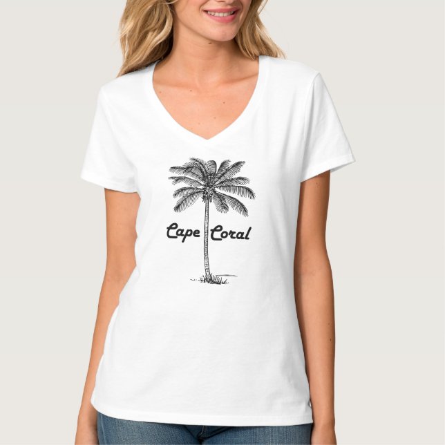 Black and White Cape Coral & Palm design T-Shirt (Front)